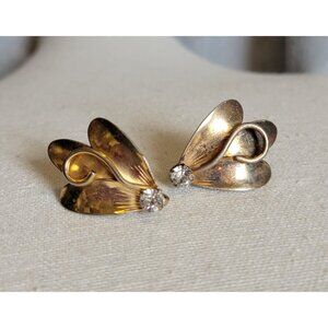 Vintage Silver Tone Clear Rhinestone Screw Back earrings E1